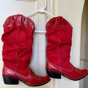 Red Suede Cowboy Boots Size 9 for July 4! Never worn them!
